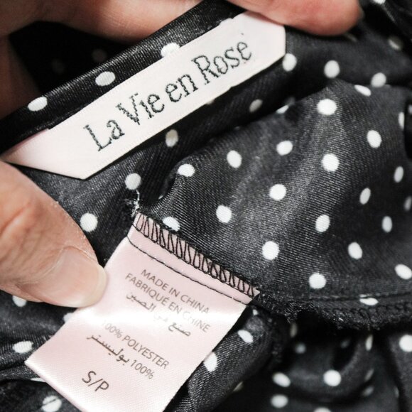 Black Polka Dot Ruffle Skirt Satin Slip Dress 🐻❄️ LA VIE EN ROSE - Picture 5 of 7